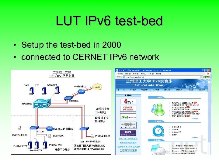 LUT IPv 6 test-bed • Setup the test-bed in 2000 • connected to CERNET