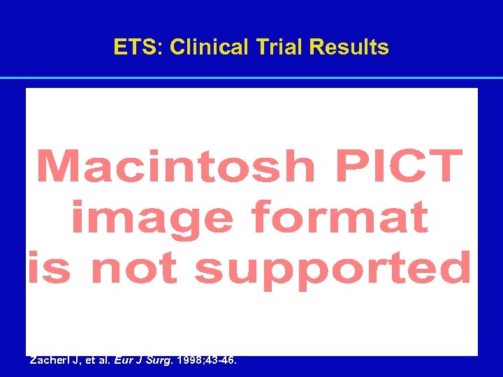 ETS: Clinical Trial Results Zacherl J, et al. Eur J Surg. 1998; 43 -46.