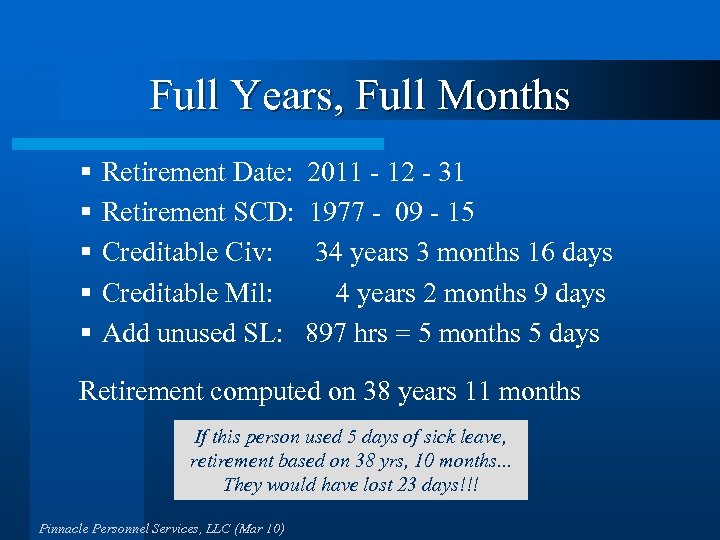 Full Years, Full Months § § § Retirement Date: 2011 - 12 - 31
