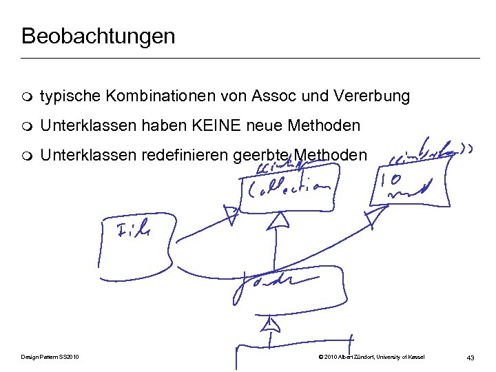 Beobachtungen m typische Kombinationen von Assoc und Vererbung m Unterklassen haben KEINE neue Methoden