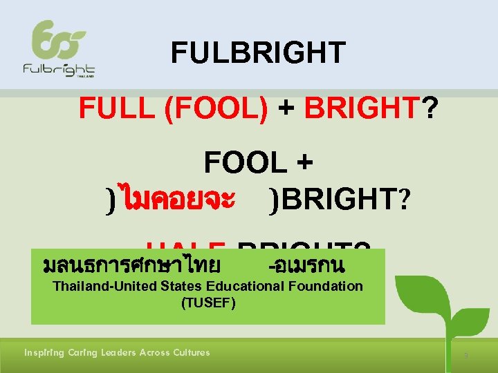 FULBRIGHT FULL (FOOL) + BRIGHT? FOOL + )ไมคอยจะ )BRIGHT? HALF-BRIGHT? มลนธการศกษาไทย -อเมรกน Thailand-United States