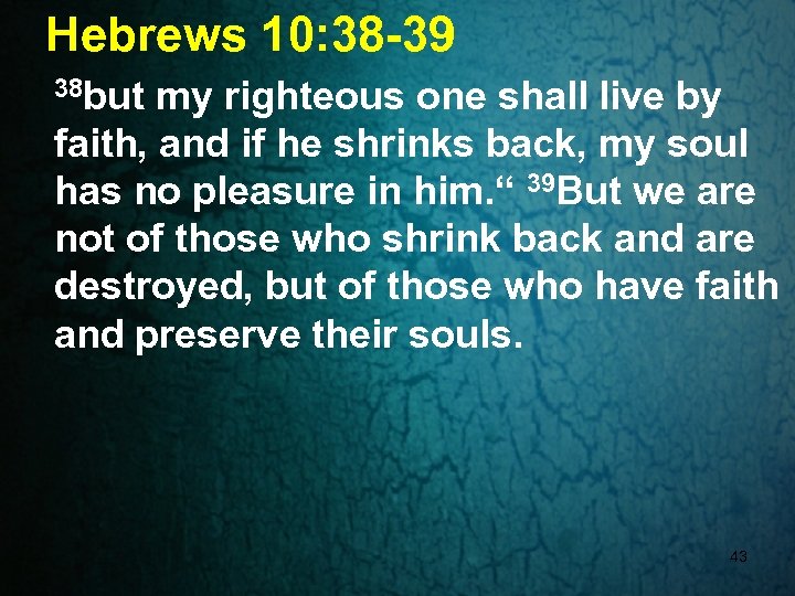 Hebrews 10: 38 -39 38 but my righteous one shall live by faith, and