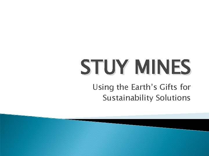 STUY MINES Using the Earth’s Gifts for Sustainability Solutions 