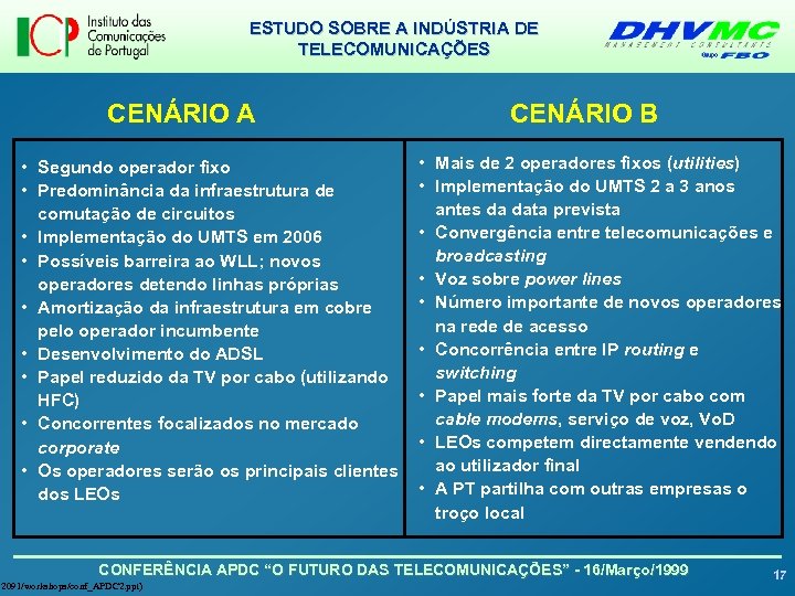 ESTUDO SOBRE A INDÚSTRIA DE TELECOMUNICAÇÕES CENÁRIO A • Segundo operador fixo • Predominância