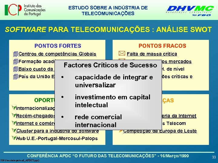 ESTUDO SOBRE A INDÚSTRIA DE TELECOMUNICAÇÕES SOFTWARE PARA TELECOMUNICAÇÕES : ANÁLISE SWOT PONTOS FORTES
