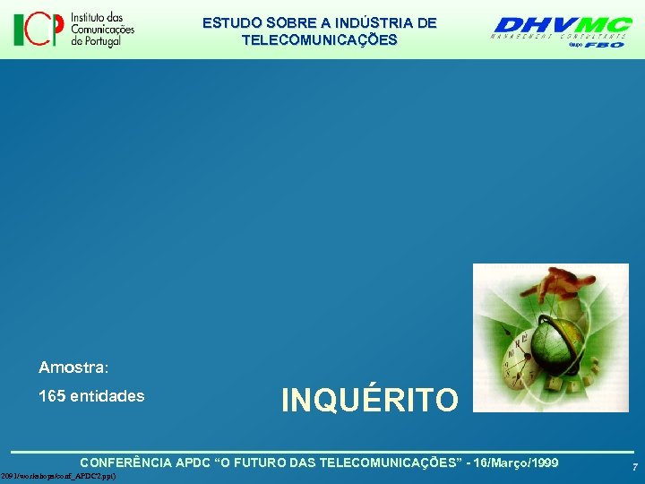 ESTUDO SOBRE A INDÚSTRIA DE TELECOMUNICAÇÕES Amostra: 165 entidades INQUÉRITO CONFERÊNCIA APDC “O FUTURO