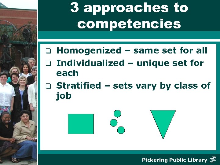 3 approaches to competencies Homogenized – same set for all q Individualized – unique