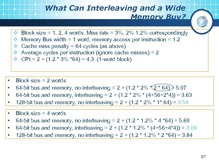 What Can Interleaving and a Wide Memory Buy? v v v Block size =