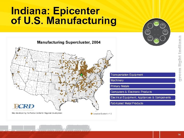 Indiana: Epicenter of U. S. Manufacturing Transportation Equipment Machinery Primary Metals Computers & Electronic