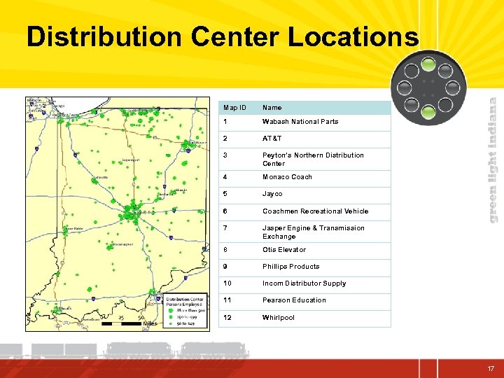Distribution Center Locations Map ID Name 1 Wabash National Parts 2 AT&T 3 Peyton’s