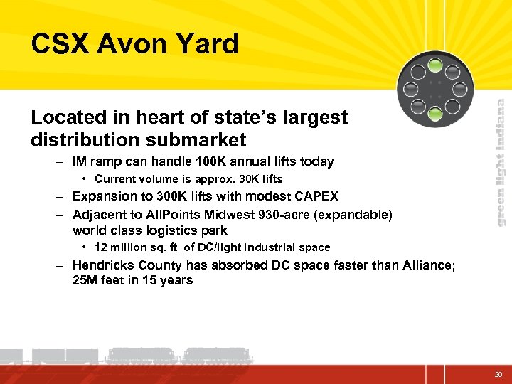 CSX Avon Yard Located in heart of state’s largest distribution submarket – IM ramp