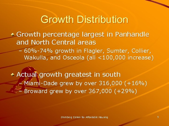 Growth Distribution Growth percentage largest in Panhandle and North Central areas – 60%-74% growth