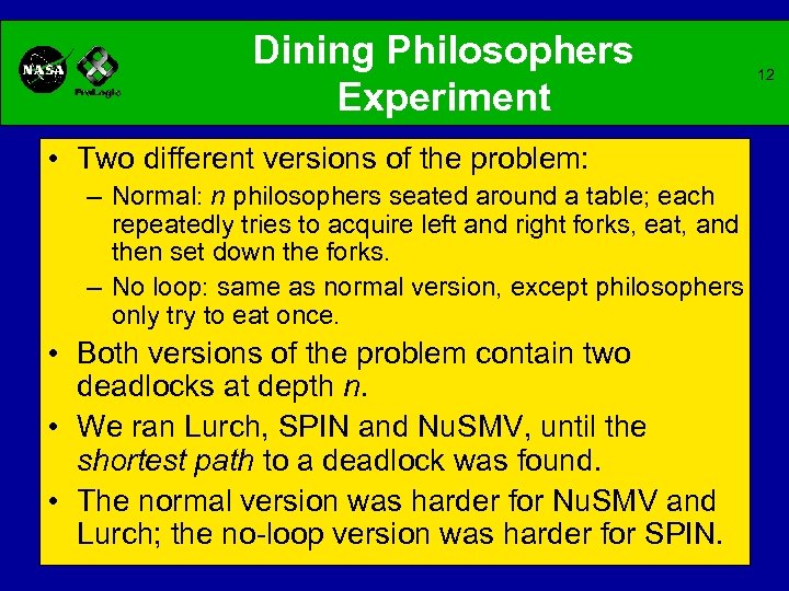 Dining Philosophers Experiment • Two different versions of the problem: – Normal: n philosophers