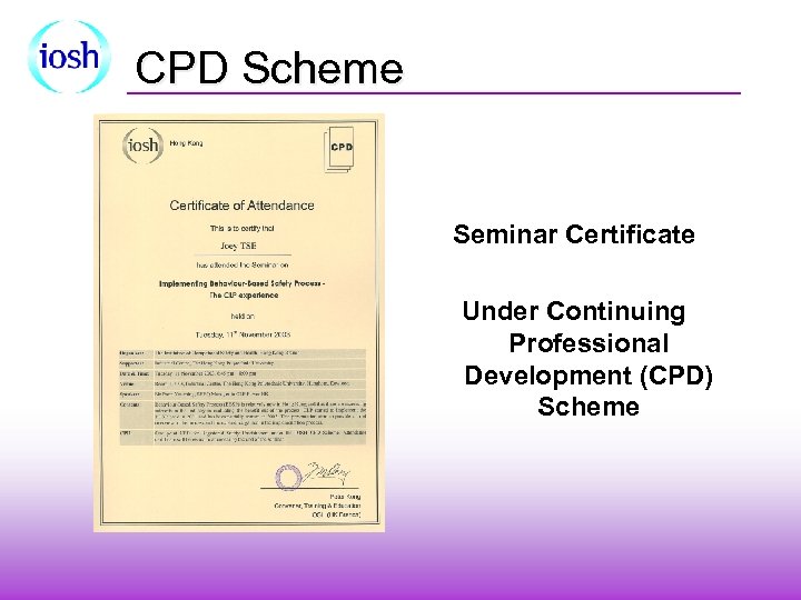 CPD Scheme Seminar Certificate Under Continuing Professional Development (CPD) Scheme 