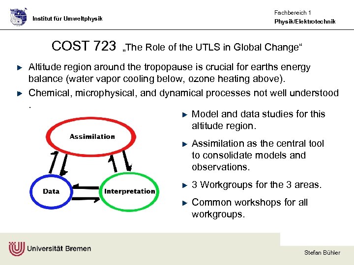 Institut für Umweltphysik COST 723 Fachbereich 1 Physik/Elektrotechnik „The Role of the UTLS in