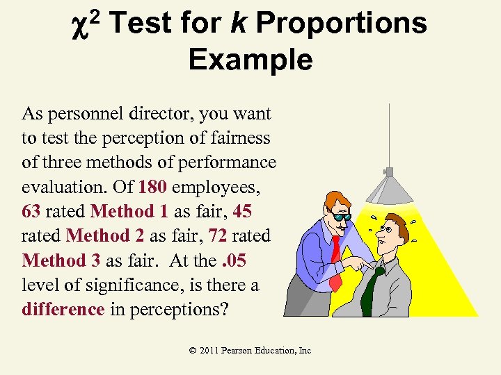  2 Test for k Proportions Example As personnel director, you want to test