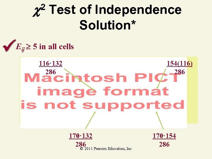  2 Test of Independence Solution* Eij 5 in all cells 116· 132 286