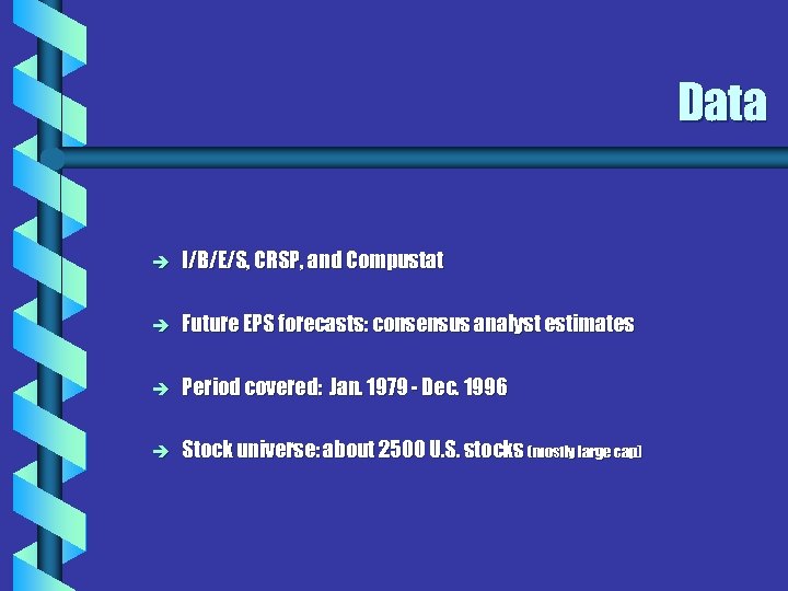 Data è I/B/E/S, CRSP, and Compustat è Future EPS forecasts: consensus analyst estimates è