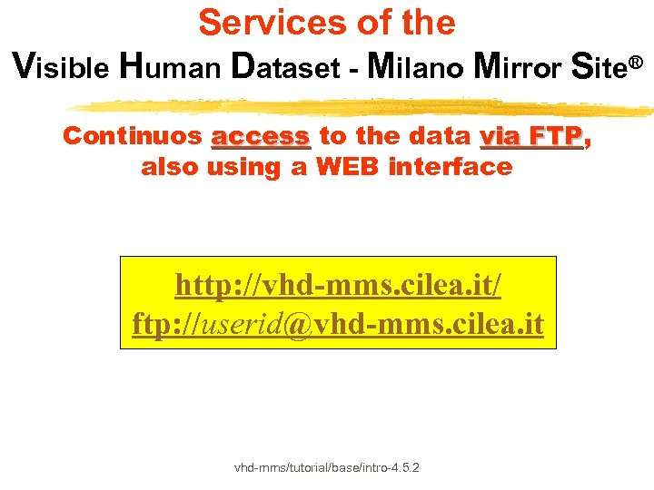 Services of the Visible Human Dataset - Milano Mirror Site® Continuos access to the