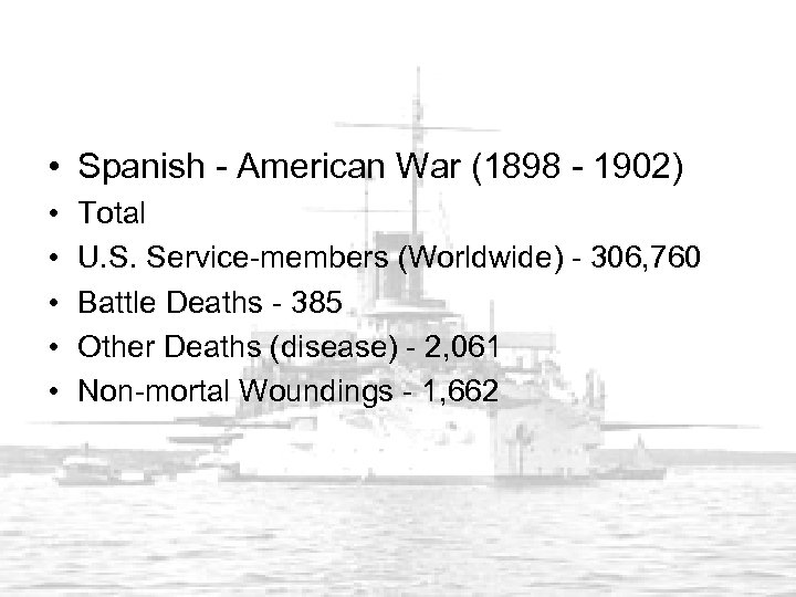  • Spanish - American War (1898 - 1902) • • • Total U.