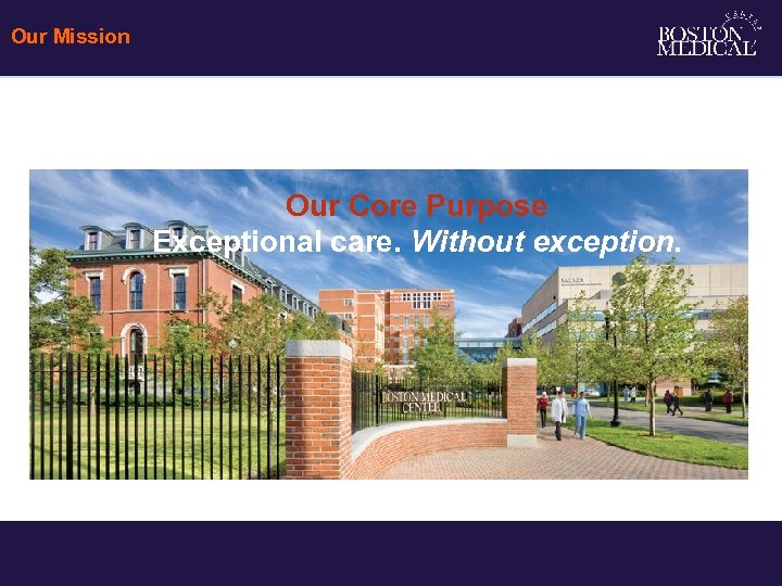 Our Mission Our Core Purpose Exceptional care. Without exception. 3 