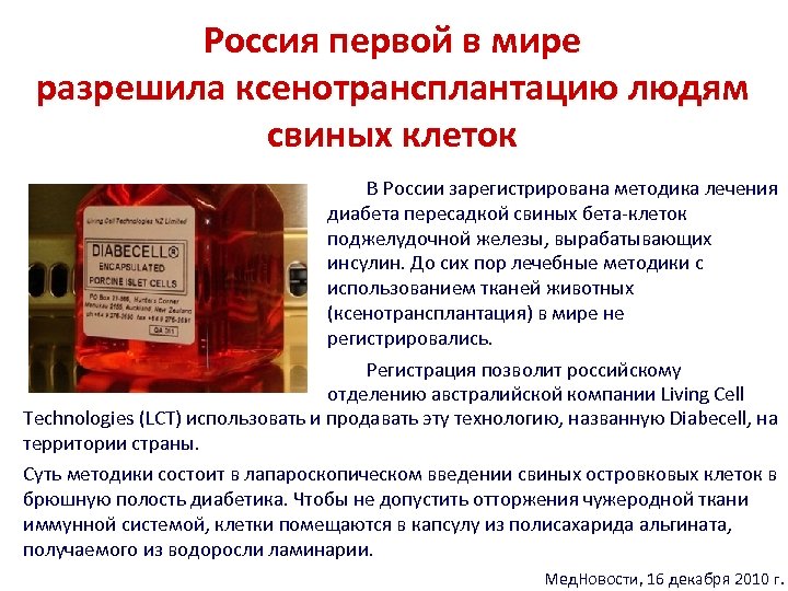 Россия первой в мире разрешила ксенотрансплантацию людям свиных клеток В России зарегистрирована методика лечения