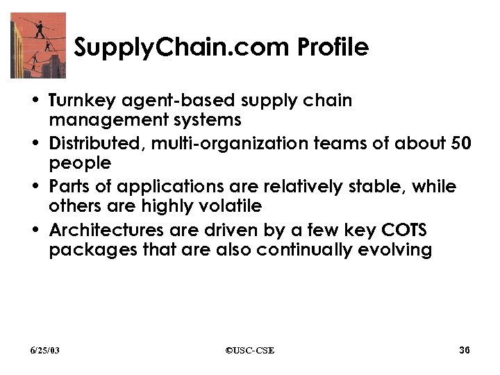 Supply. Chain. com Profile • Turnkey agent-based supply chain management systems • Distributed, multi-organization