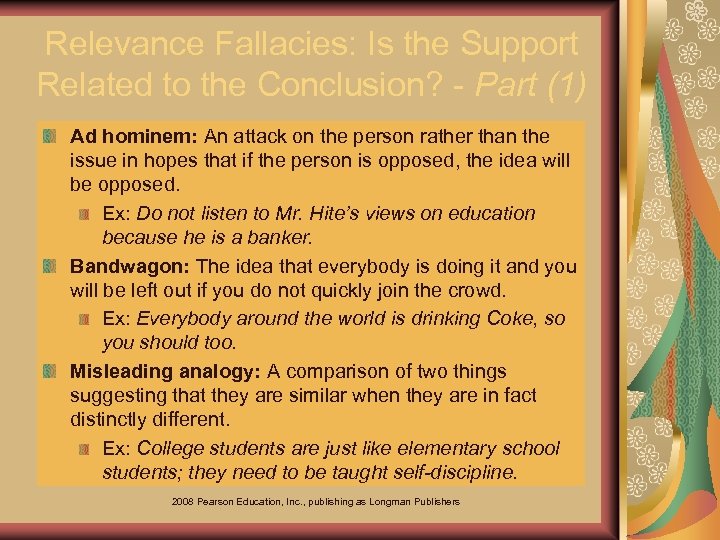 Relevance Fallacies: Is the Support Related to the Conclusion? - Part (1) Ad hominem: