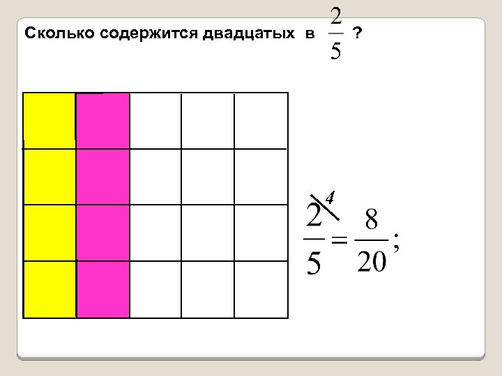 Сколько содержится двадцатых в ? 4 