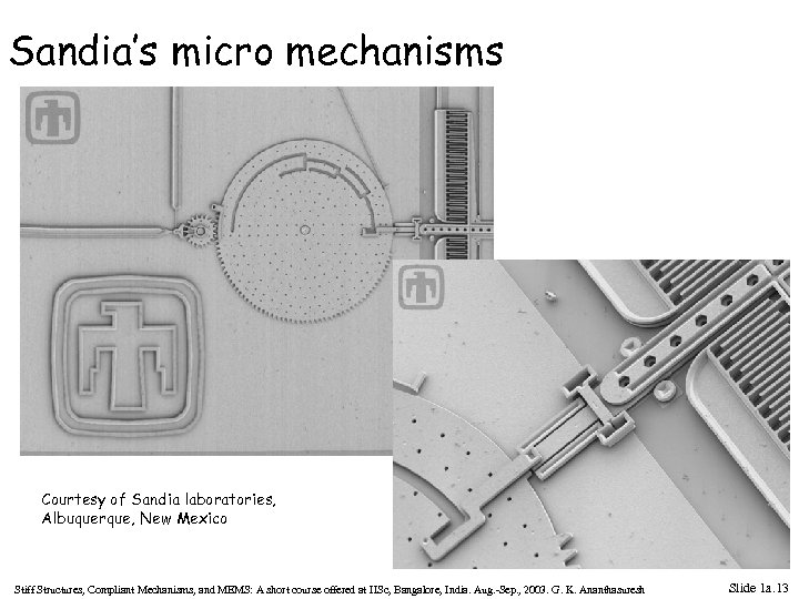 Sandia’s micro mechanisms Courtesy of Sandia laboratories, Albuquerque, New Mexico Stiff Structures, Compliant Mechanisms,