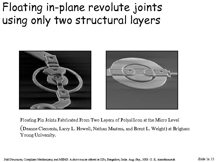 Floating in-plane revolute joints using only two structural layers Floating Pin Joints Fabricated From