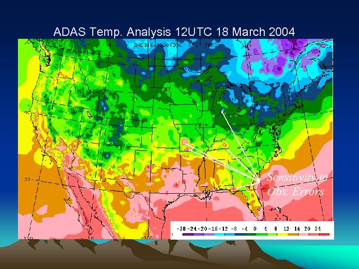 ADAS Temp. Analysis 12 UTC 18 March 2004 Sensitivity to Obs. Errors 