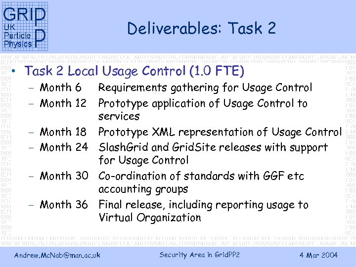 Deliverables: Task 2 • Task 2 Local Usage Control (1. 0 FTE) – Month