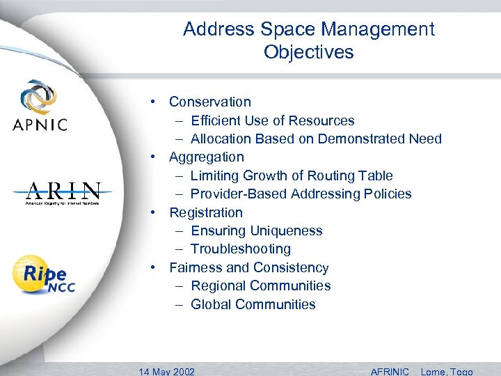 Address Space Management Objectives • Conservation – Efficient Use of Resources – Allocation Based