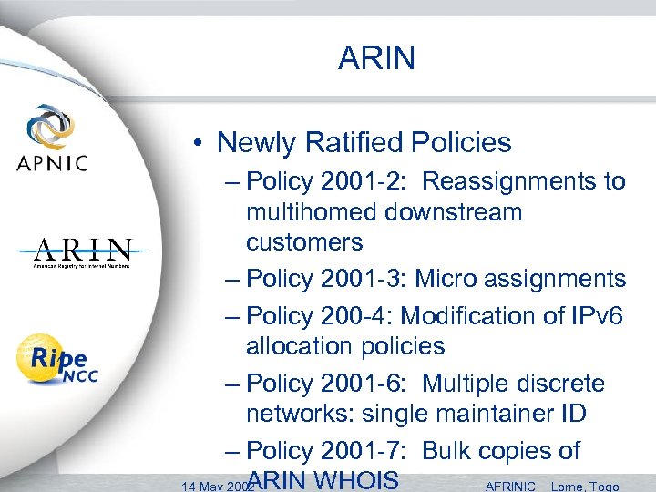 ARIN • Newly Ratified Policies – Policy 2001 -2: Reassignments to multihomed downstream customers