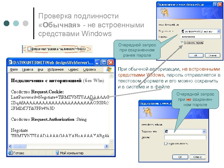Проверка подлинности «Обычная» - не встроенными средствами Windows Очередной запрос при сохраненном ранее пароле