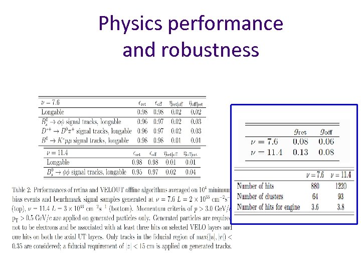 Physics performance and robustness 