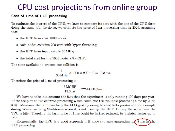 CPU cost projections from online group 
