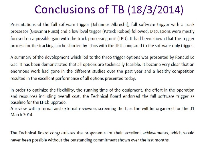 Conclusions of TB (18/3/2014) 