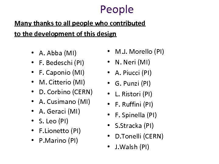 People Many thanks to all people who contributed to the development of this design