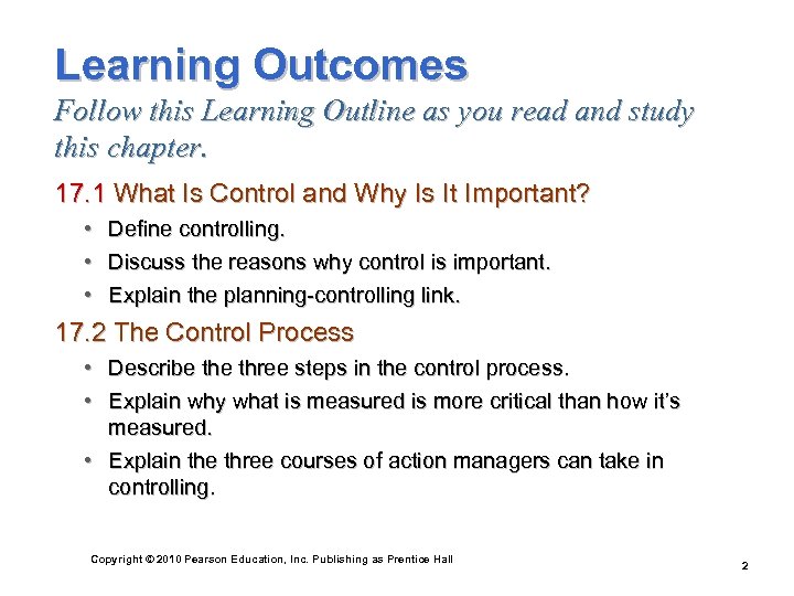 Learning Outcomes Follow this Learning Outline as you read and study this chapter. 17.