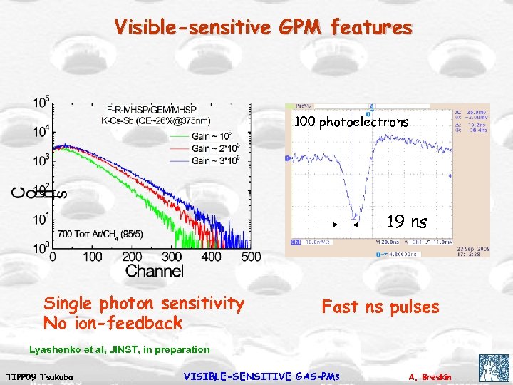 Visible-sensitive GPM features 100 photoelectrons 19 ns Single photon sensitivity No ion-feedback Fast ns