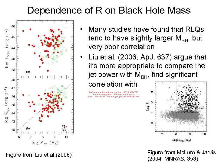 Dependence of R on Black Hole Mass • Many studies have found that RLQs