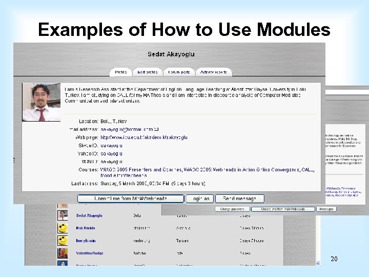 Examples of How to Use Modules • 1. Self-introduction: People Participant 20 