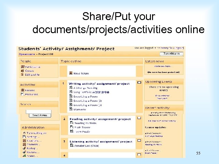 Share/Put your documents/projects/activities online 55 