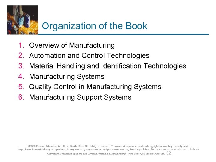 Organization of the Book 1. 2. 3. 4. 5. 6. Overview of Manufacturing Automation
