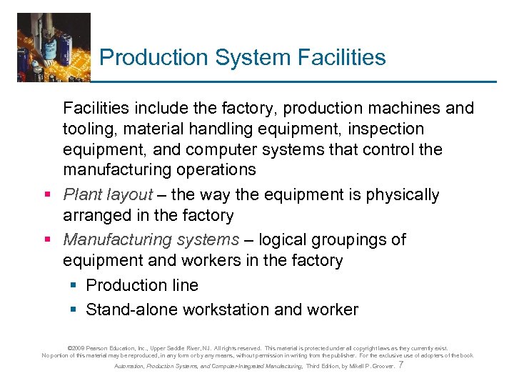 Production System Facilities include the factory, production machines and tooling, material handling equipment, inspection