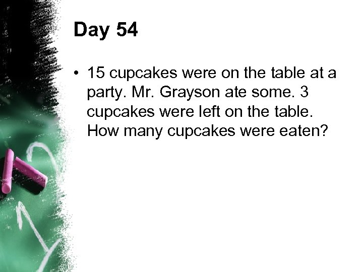 Day 54 • 15 cupcakes were on the table at a party. Mr. Grayson