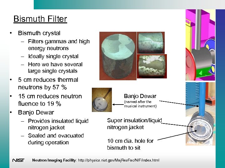 Bismuth Filter • Bismuth crystal – Filters gammas and high energy neutrons – Ideally