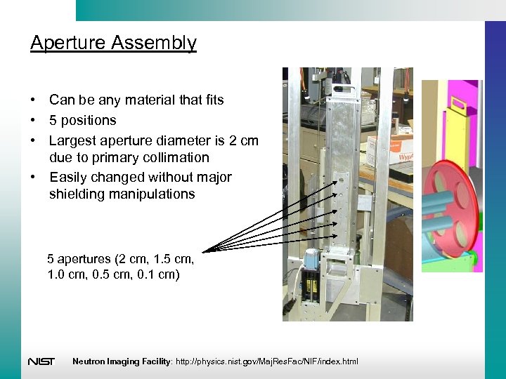 Aperture Assembly • Can be any material that fits • 5 positions • Largest